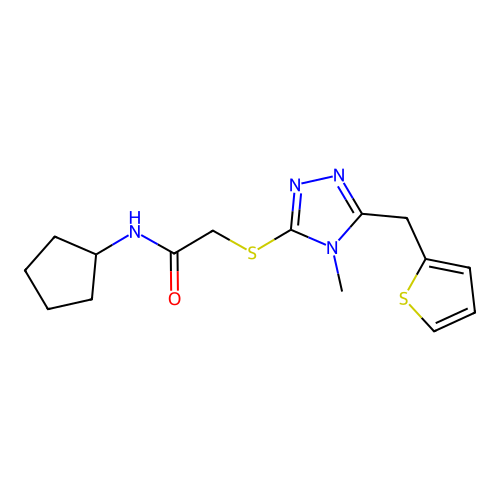 N-cyclopentyl-2-[[4-methyl-5-(thiophen-2-ylmethyl)-1,2,4-triazol-3-yl]sulfanyl]acetamide structure