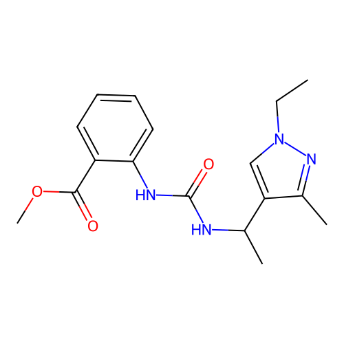 methyl 2-({[1-(1-ethyl-3-methyl-1H-pyrazol-4-yl)ethyl]carbamoyl}amino)benzoate structure