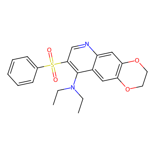 8-(benzenesulfonyl)-N,N-diethyl-2,3-dihydro-[1,4]dioxino[2,3-g]quinolin-9-amine structure