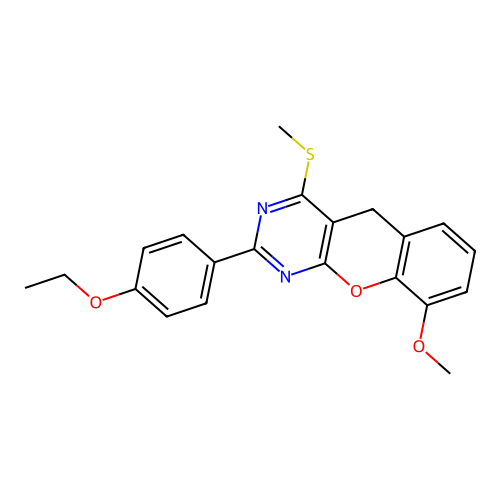 2-(4-ethoxyphenyl)-9-methoxy-4-methylsulfanyl-5H-chromeno[2,3-d]pyrimidine structure