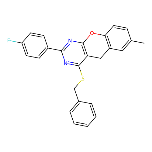 4-(Benzylsulfanyl)-2-(4-fluorophenyl)-7-methyl-5H-chromeno[2,3-D]pyrimidine structure