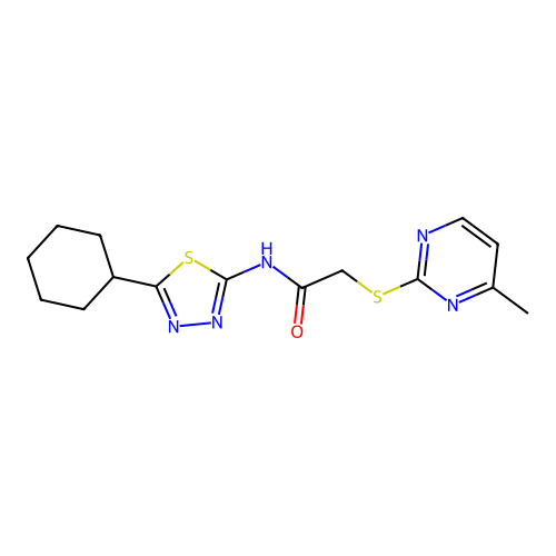 N-(5-cyclohexyl-1,3,4-thiadiazol-2-yl)-2-(4-methylpyrimidin-2-yl)sulfanylacetamide structure