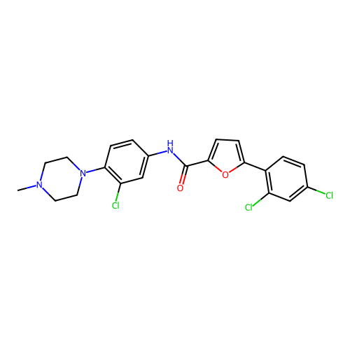 N-[3-chloro-4-(4-methylpiperazin-1-yl)phenyl]-5-(2,4-dichlorophenyl)furan-2-carboxamide structure