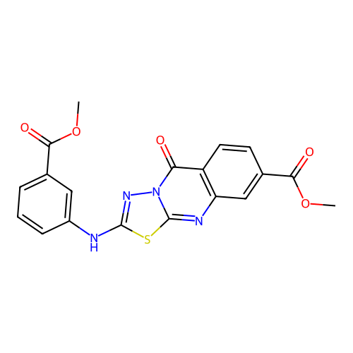 methyl 2-{[3-(methoxycarbonyl)phenyl]amino}-5-oxo-5H-[1,3,4]thiadiazolo[2,3-b]quinazoline-8-carboxylate structure