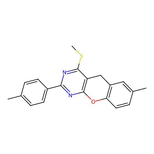 7-methyl-4-(methylthio)-2-(p-tolyl)-5H-chromeno[2,3-d]pyrimidine structure