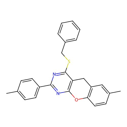 4-(benzylthio)-7-methyl-2-(p-tolyl)-5H-chromeno[2,3-d]pyrimidine structure