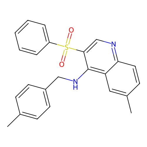 3-(benzenesulfonyl)-6-methyl-N-[(4-methylphenyl)methyl]quinolin-4-amine structure