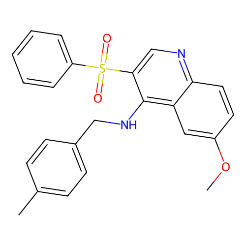 3-(benzenesulfonyl)-6-methoxy-N-[(4-methylphenyl)methyl]quinolin-4-amine structure