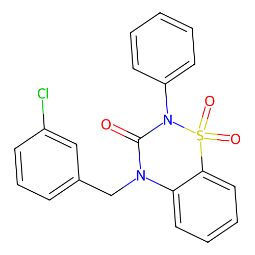 4-(3-chlorobenzyl)-2-phenyl-2H-1,2,4-benzothiadiazin-3(4H)-one 1,1-dioxide structure