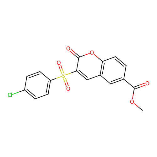 methyl 3-[(4-chlorophenyl)sulfonyl]-2-oxo-2H-chromene-6-carboxylate structure