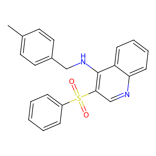 3-(benzenesulfonyl)-N-[(4-methylphenyl)methyl]quinolin-4-amine structure