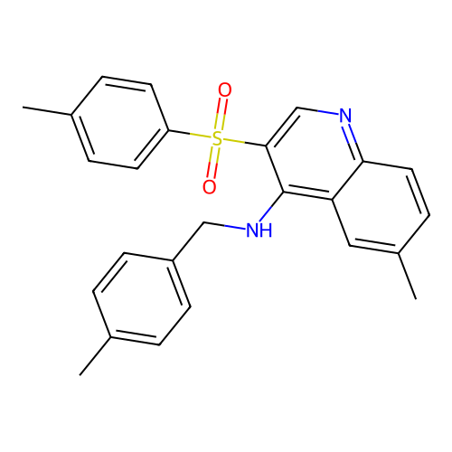 6-methyl-N-(4-methylbenzyl)-3-tosylquinolin-4-amine structure