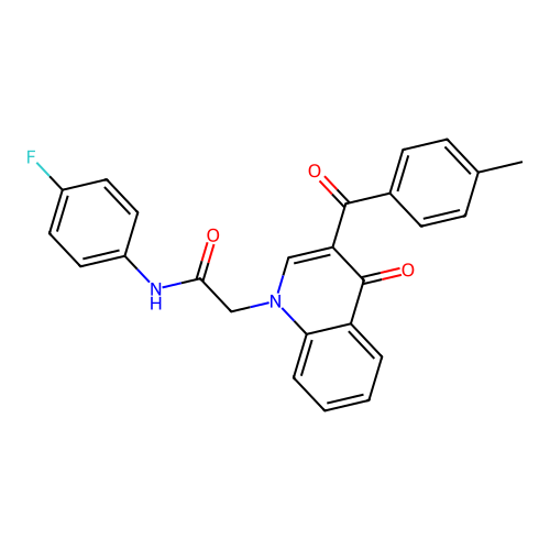 N-(4-fluorophenyl)-2-[3-(4-methylbenzoyl)-4-oxoquinolin-1-yl]acetamide structure