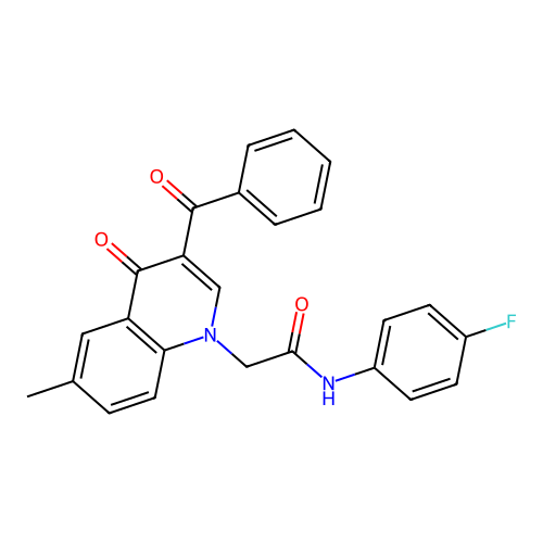 2-(3-benzoyl-6-methyl-4-oxoquinolin-1-yl)-N-(4-fluorophenyl)acetamide structure