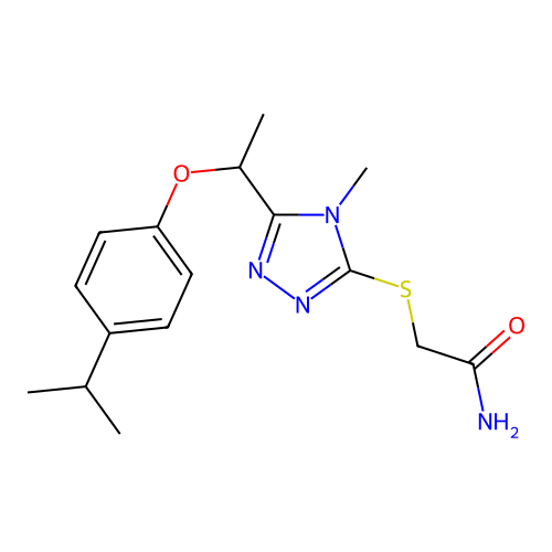 2-[[4-methyl-5-[1-(4-propan-2-ylphenoxy)ethyl]-1,2,4-triazol-3-yl]sulfanyl]acetamide structure
