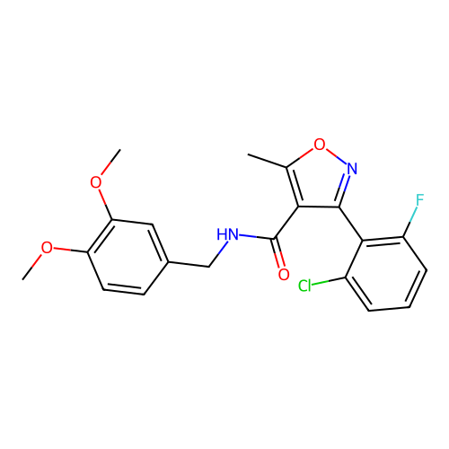 3-(2-chloro-6-fluorophenyl)-N-[(3,4-dimethoxyphenyl)methyl]-5-methyl-1,2-oxazole-4-carboxamide structure