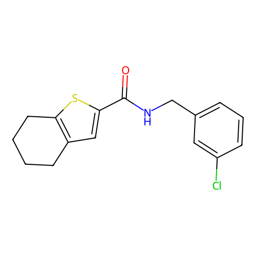N-[(3-chlorophenyl)methyl]-4,5,6,7-tetrahydro-1-benzothiophene-2-carboxamide structure