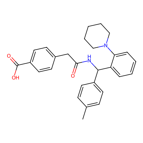 4-((alpha-(4-Methylphenyl)-2-piperidinobenzyl)aminocarbonylmethyl)benzoic acid structure