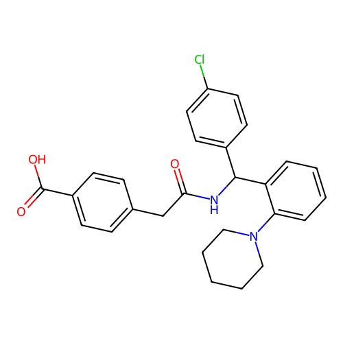 4-((alpha-(4-Chlorophenyl)-2-piperidinobenzyl)aminocarbonylmethyl)benzoic acid structure