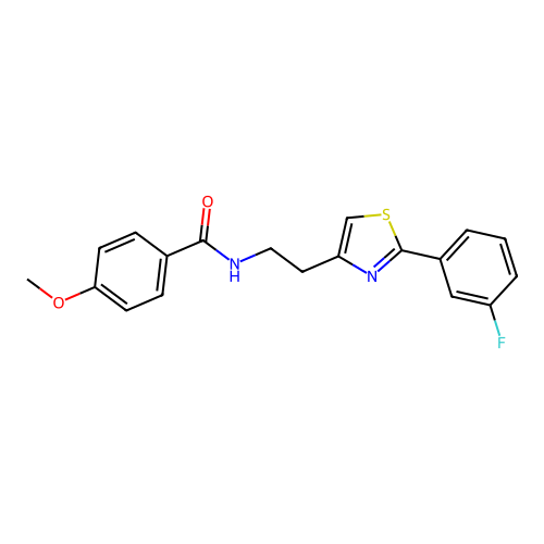 N-{2-[2-(3-fluorophenyl)-1,3-thiazol-4-yl]ethyl}-4-methoxybenzamide structure