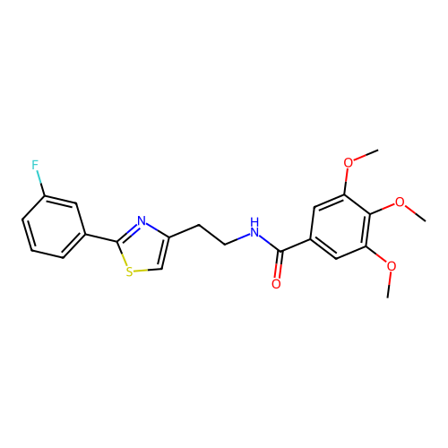 N-{2-[2-(3-fluorophenyl)-1,3-thiazol-4-yl]ethyl}-3,4,5-trimethoxybenzamide structure