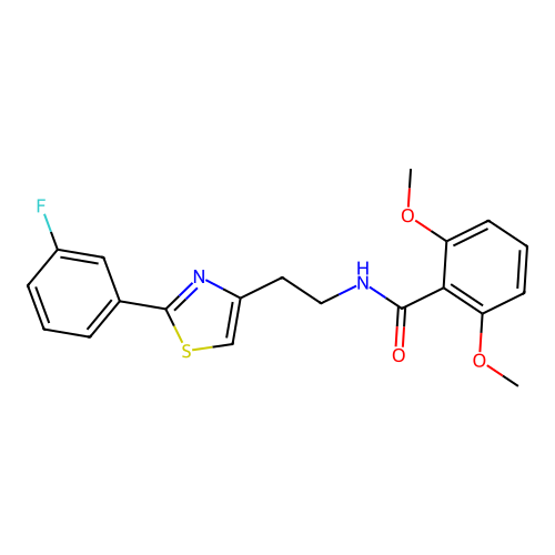 N-{2-[2-(3-fluorophenyl)-1,3-thiazol-4-yl]ethyl}-2,6-dimethoxybenzamide structure