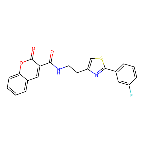 N-{2-[2-(3-fluorophenyl)-1,3-thiazol-4-yl]ethyl}-2-oxo-2H-chromene-3-carboxamide structure