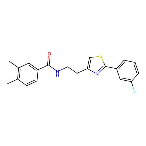 N-{2-[2-(3-fluorophenyl)-1,3-thiazol-4-yl]ethyl}-3,4-dimethylbenzamide structure