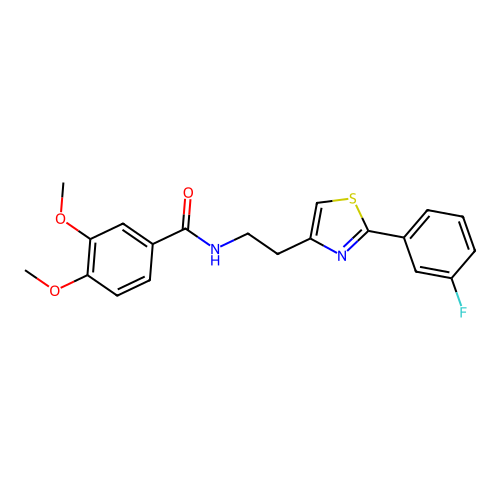 N-{2-[2-(3-fluorophenyl)-1,3-thiazol-4-yl]ethyl}-3,4-dimethoxybenzamide structure