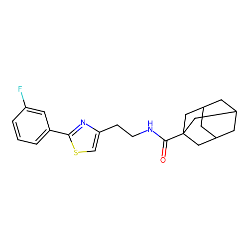 N-{2-[2-(3-fluorophenyl)-1,3-thiazol-4-yl]ethyl}adamantane-1-carboxamide structure