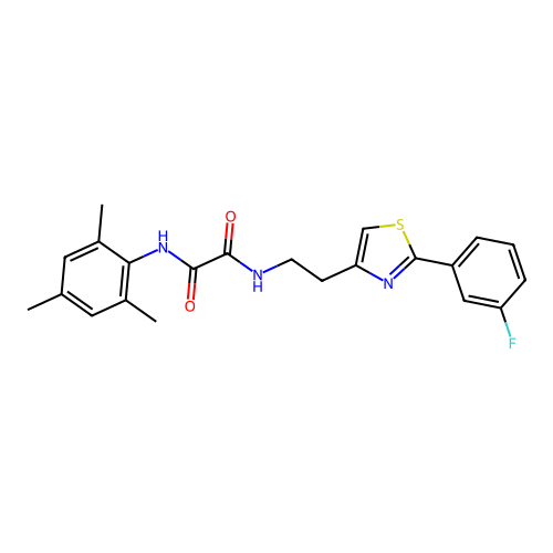 N1-(2-(2-(3-fluorophenyl)thiazol-4-yl)ethyl)-N2-mesityloxalamide structure