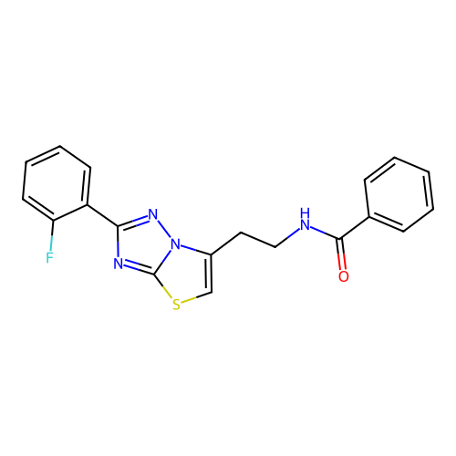 N-(2-(2-(2-fluorophenyl)thiazolo[3,2-b][1,2,4]triazol-6-yl)ethyl)benzamide structure