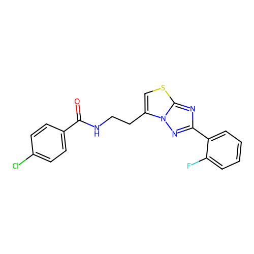 4-chloro-N-{2-[2-(2-fluorophenyl)-[1,2,4]triazolo[3,2-b][1,3]thiazol-6-yl]ethyl}benzamide structure