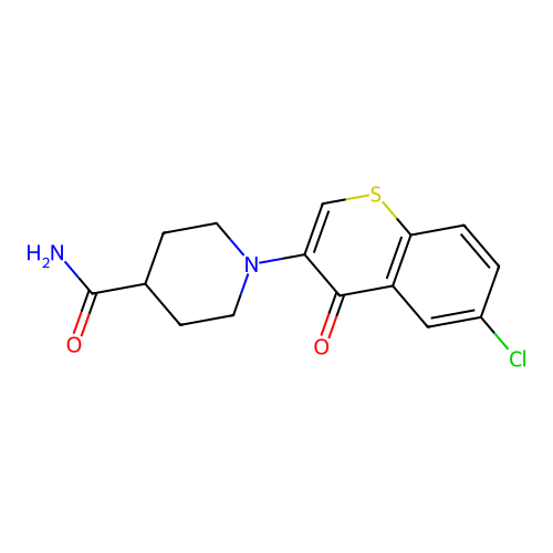 1-(6-chloro-4-oxo-4H-thiochromen-3-yl)piperidine-4-carboxamide structure