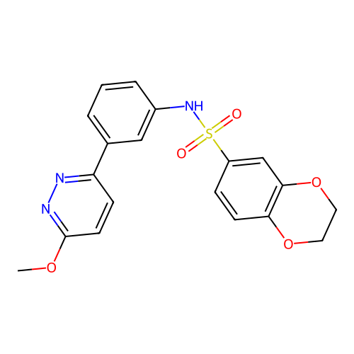 N-[3-(6-methoxypyridazin-3-yl)phenyl]-2,3-dihydro-1,4-benzodioxine-6-sulfonamide structure