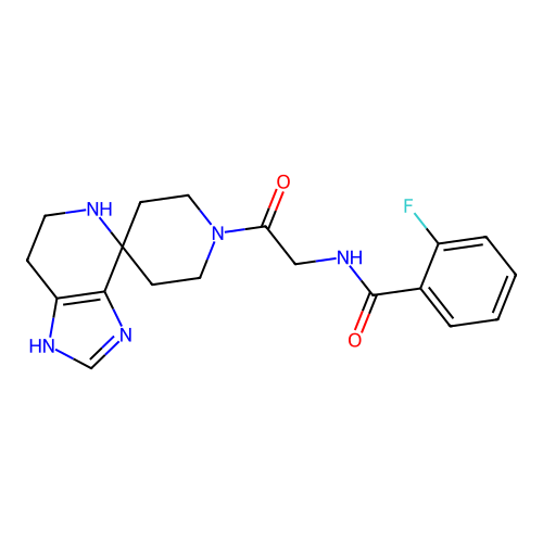 (2-fluorophenyl)-N-(2-oxo-2-spiro[4,5,6,7-tetrahydroimidazo[4,5-c]pyridine-4,4'-piperidine]-10-ylethyl)carboxamide structure