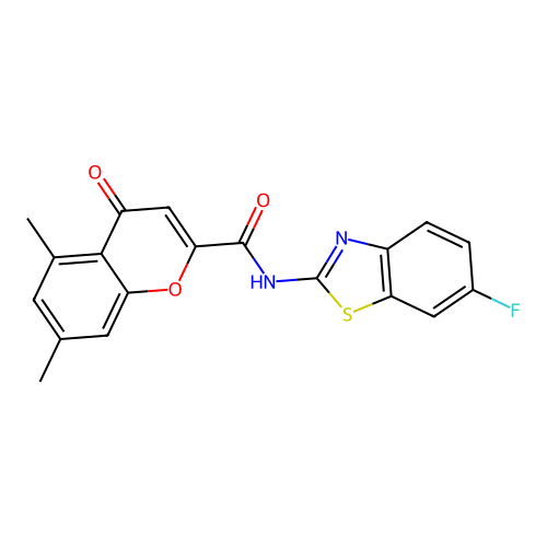 N-(6-fluoro-1,3-benzothiazol-2-yl)-5,7-dimethyl-4-oxo-4H-chromene-2-carboxamide structure