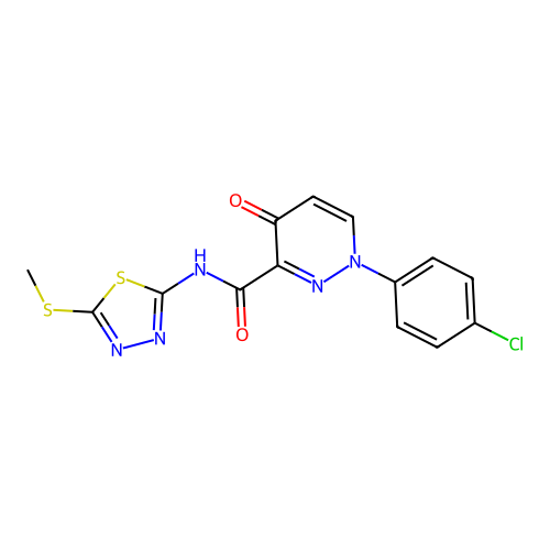1-(4-chlorophenyl)-N-[5-(methylsulfanyl)-1,3,4-thiadiazol-2-yl]-4-oxo-1,4-dihydropyridazine-3-carboxamide structure