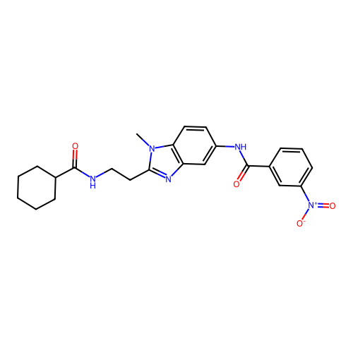 N-[2-[2-(cyclohexanecarbonylamino)ethyl]-1-methylbenzimidazol-5-yl]-3-nitrobenzamide structure