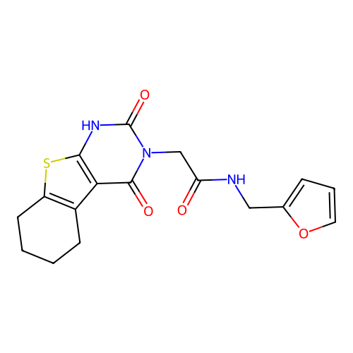 2-(2,4-dioxo-1,2,5,6,7,8-hexahydrobenzo[4,5]thieno[2,3-d]pyrimidin-3(4H)-yl)-N-(furan-2-ylmethyl)acetamide structure