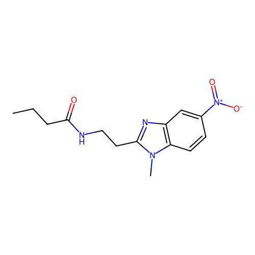 N-[2-(1-methyl-5-nitro-1H-benzimidazol-2-yl)ethyl]butanamide structure