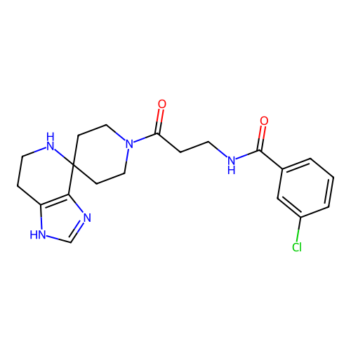 3-chloro-N-(3-oxo-3-(1,5,6,7-tetrahydrospiro[imidazo[4,5-c]pyridine-4,4'-piperidin]-1'-yl)propyl)benzamide structure