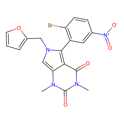 5-(2-bromo-5-nitrophenyl)-6-(furan-2-ylmethyl)-1,3-dimethyl-1H-pyrrolo[3,4-d]pyrimidine-2,4(3H,6H)-dione structure