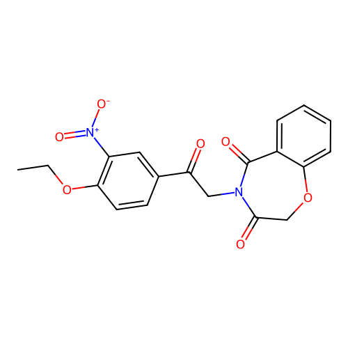 4-[2-(4-ethoxy-3-nitrophenyl)-2-oxoethyl]-1,4-benzoxazepine-3,5(2H,4H)-dione structure