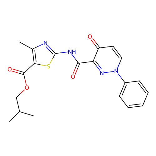 isobutyl 4-methyl-2-(4-oxo-1-phenyl-1,4-dihydropyridazine-3-carboxamido)thiazole-5-carboxylate structure