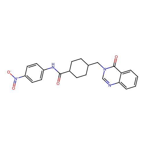 N-(4-nitrophenyl)-4-((4-oxoquinazolin-3(4H)-yl)methyl)cyclohexanecarboxamide structure