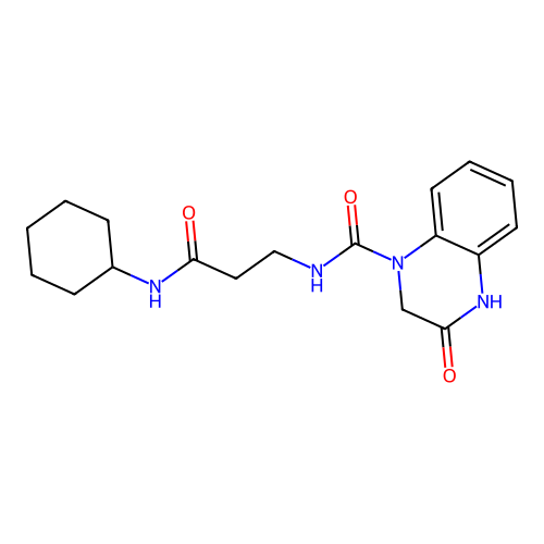 N-[3-(cyclohexylamino)-3-oxopropyl]-3-hydroxyquinoxaline-1(2H)-carboxamide structure