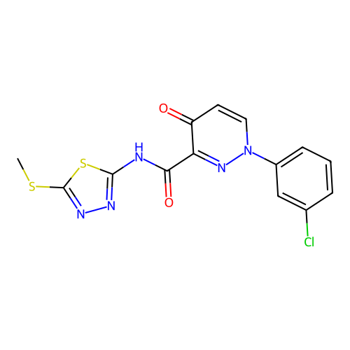 1-(3-chlorophenyl)-N-[5-(methylsulfanyl)-1,3,4-thiadiazol-2-yl]-4-oxo-1,4-dihydropyridazine-3-carboxamide structure