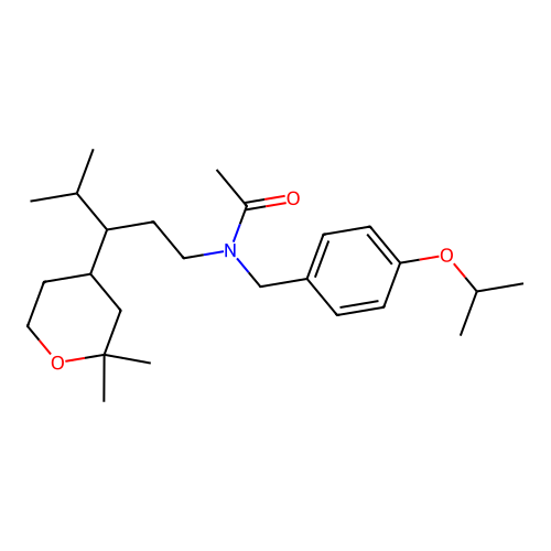 N-[3-(2,2-dimethyloxan-4-yl)-4-methylpentyl]-N-[(4-propan-2-yloxyphenyl)methyl]acetamide structure