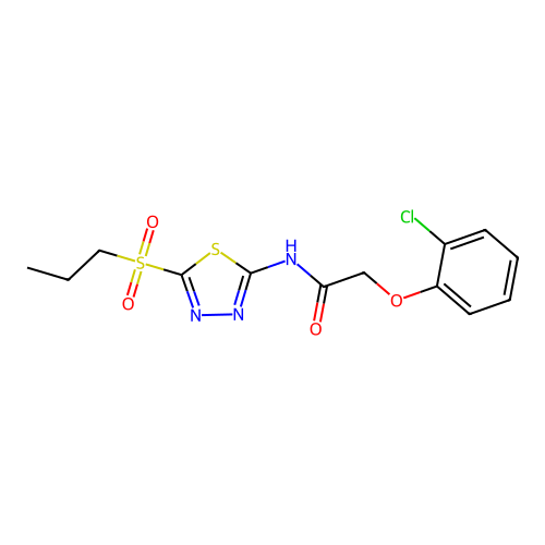 2-(2-chlorophenoxy)-N-[(2Z)-5-(propylsulfonyl)-1,3,4-thiadiazol-2(3H)-ylidene]acetamide structure
